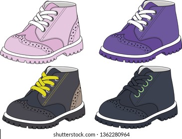 coloured sketch of kid boots for girl 