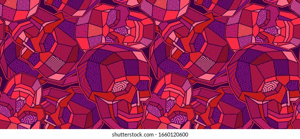 Coloured skull polygon seamless pattern. Geometric background.