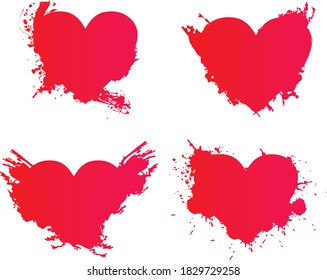 coloured splash hearts. Design elements for Valentine's day. rough red hearts 
