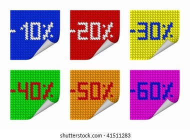 Coloured stickers on a white