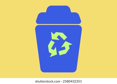 A coloured  trash can illustration with the recycle sign on it. It can be used to attach it to products that are being recycled. Vector.