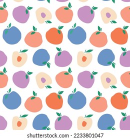 Coloured vector illustration of abstract fruit. Seamless pattern great for wrapping paper, apparel, surface designs, fabric, prints, wallpaper, stationary, homeware, scrapbooking.