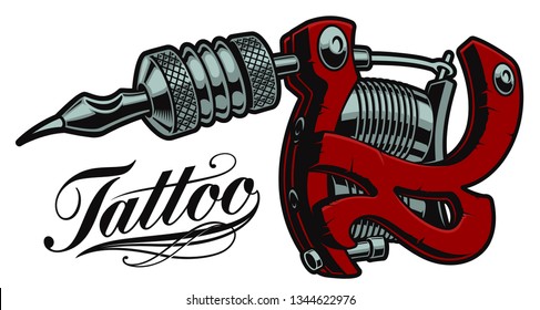 Coloured vector illustration of a tattoo machine on a white background. All items are in separate groups.