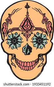 Coloured Vector Tattoo Skull. Death symbol vector illustration. 