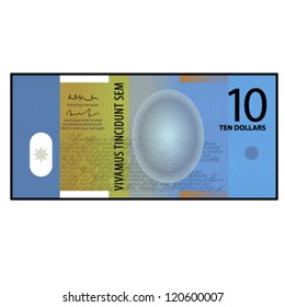 A colourful $10 bank note / paper / polymer money.