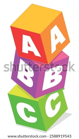 Colourful 3d ABC blocks, business teamwork element, success, development or Progress concept isolated on a white background