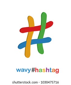 Colourful 3D wavy hashtag in vector graphics