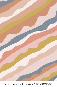colourful A4 pattern paper design background with wavy diagonal stripes in muted retro pastel tones