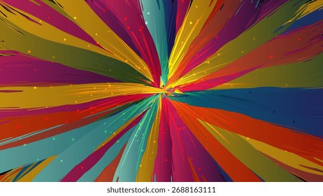 Fondo abstracto colorido con partículas y pinceladas.