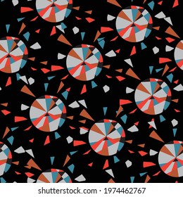Colourful Abstract broken circle rounded geometric seamless pattern vector,Design for fashion , fabric, textile, wallpaper, cover, web , wrapping and all prints on black

