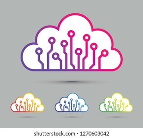 colourful abstract cloud computer chip icon set