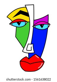 Colourful abstract Cubism face drawing