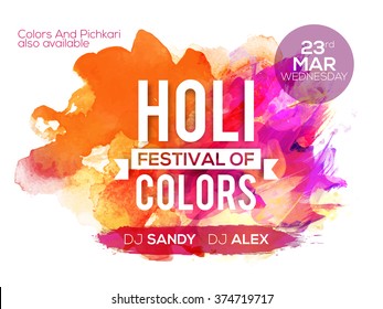 Colourful abstract design decorated Poster, Banner or Flyer for Indian Colour Festival, Holi celebration.