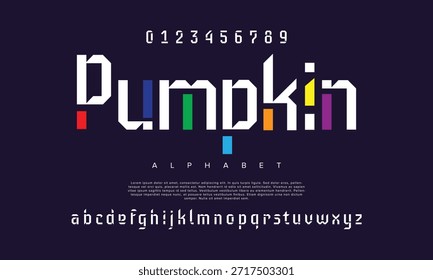 Alfabeto de fuente de logotipo de tecnología digital abstracto colorido. Fuentes urbanas modernas mínimas para el logotipo, la marca, etc. Tipografía tipografía mayúscula minúscula y número. Ilustración vectorial
