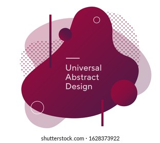 Colourful abstract dynamical elements  Universal geometric shapes  wavy lines  Deep purple   burgundy background  white sample text  Template for banner  flyer slide  Vector illustration 