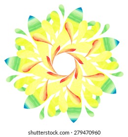 Colourful abstract flower of seven elements with polygonal pattern on white background in the Watercolour pattern collection