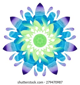 Colourful abstract flower of seven elements with polygonal pattern on white background in the Watercolour pattern collection