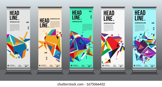 Colourful abstract geometric background for roll up banner design templates
