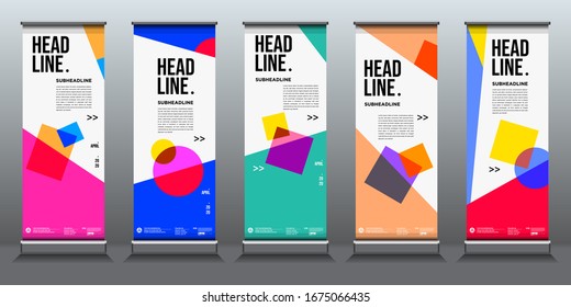 Colourful abstract geometric background for roll up banner design templates
