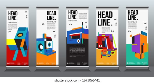 Colourful abstract geometric background for roll up banner design templates
