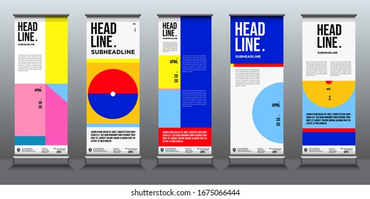 Colourful abstract geometric background for roll up banner design templates
