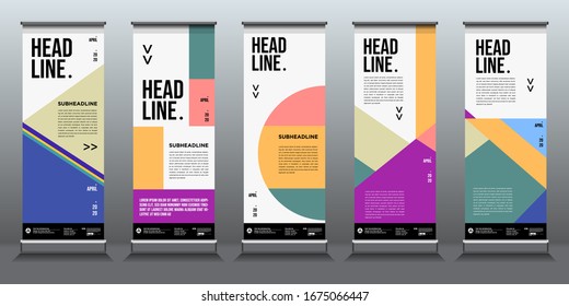 Colourful abstract geometric background for roll up banner design templates
