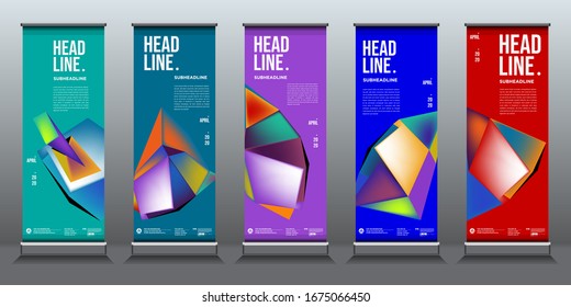 Colourful abstract geometric background for roll up banner design templates
