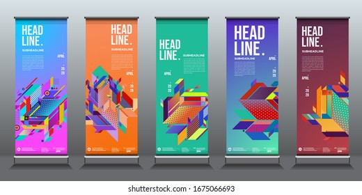Colourful abstract geometric background for roll up banner design templates
