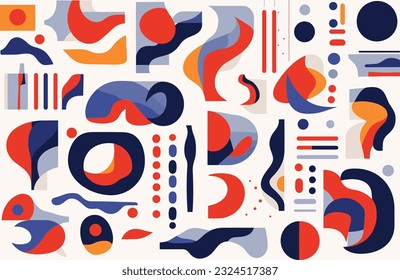 colourful abstract geometric shapes, in the style of bold graphic patterns, robotic motifs, bauhaus-inspired designs, white background, precisionist lines and shapes, memphis design, bold and vibrant