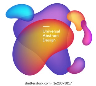 Colourful abstract liquid drops. Universal colorful forms, curvy lines. Overlapping purple and orange colors with white text. Design for promo poster, flyer or banner. Vector illustration.