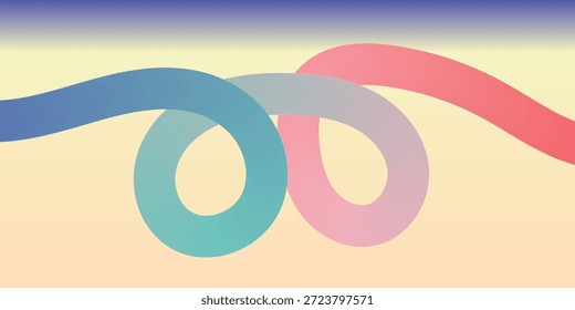 Farbiges abstraktes Schleifenband, das eine unendliche Form mit schönen Farbverlauf-Übergängen in Pastellrosa, Pfirsich, Minze, Teal und Korallentönen schafft. Modernes minimalistisches wellenförmiges Design, das Ewigkeit, Verbindung, Einheit und grenzenlose Energie symbolisiert. Ideal für Poster, Hintergrundbilder, App-Schnittstellen, Schreibwaren, Textilmuster und kreative digitale Projekte.