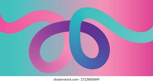 Colorida cinta abstracta en bucle que crea una forma infinita con hermosas transiciones degradadas en tonos rosa pastel, melocotón, menta, verde azulado y coral. Diseño ondulado minimalista moderno que simboliza la eternidad, la conexión, la unidad y la energía ilimitada. Ideal para carteles, Fondos de pantalla, interfaces de App, papelería, patrones textiles y proyectos digitales creativos.