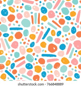 Colourful abstract modern background. Hand painted strokes, rounds. Vector seamless pattern