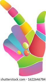 Colourful Abstract Pop art hand pointing side index finger. Artistic human hand pointing finger art, vivid bright colors, isolated clip art. T shirt print design.