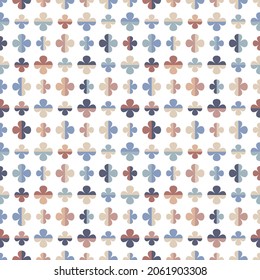 Colourful abstract seamless vector pattern with stylised flowers in retro style. Decorative geometric floral grid texture in vintage pastel colour scheme for wallpaper, fashion fabric and prints. 