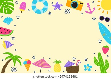 Colourful abstract  summer background. Poster or banner with holiday elements. Vector illustration