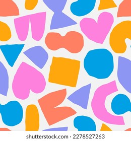 Colourful abstract texture with different shapes. Vector abstract pattern with bold organic shapes. Modern background - cut out shapes in bright vivid colours 