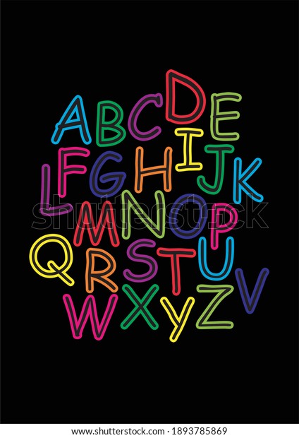 Colourful Alphabet Uppercase Letters Black Background Stock Vector ...