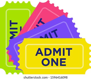 Colourful amusement park tickets vector flat icon isolated on white