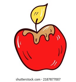 Colourful apple candle with fire. Wax light. Vector icon on white background.