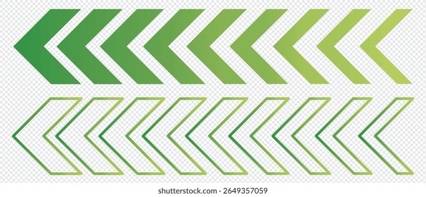 colourful arrow. dynamic moving arrow representing speed, acceleration, fast. transparent png and vector illustration.
