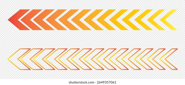 colourful arrow. dynamic moving arrow representing speed, acceleration, fast. transparent png and vector illustration.