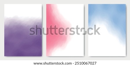 Colourful artistic rainbow watercolor backgrounds template set for business brochure, report, newsletter, coeporate design. Pink, purple, blue canvas paper textured. Blank page border frame for text. 