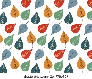 Folhas de outono coloridas. Padrão aconchegante. Ilustração vetorial.
