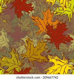 Colourful autumn maple leaves on faded out  background.Vector seamless texture.