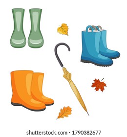 Colourful autumn rubber boots set stock vector illustration.