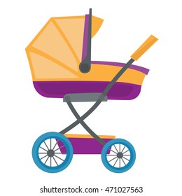 Colourful baby carriage vector flat design illustration isolated on white background.