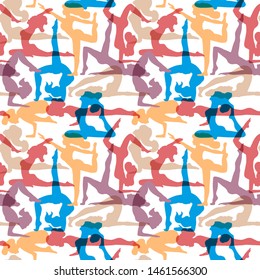 Colourful background pattern. Doing yoga woman silhouette. Vector illustration