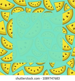 Colourful background with yellow melons and copyspace. Vector.