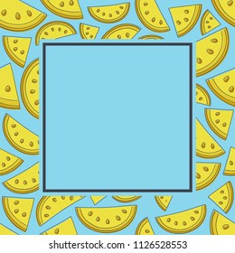 Colourful background with yellow melons and copyspace. Vector.